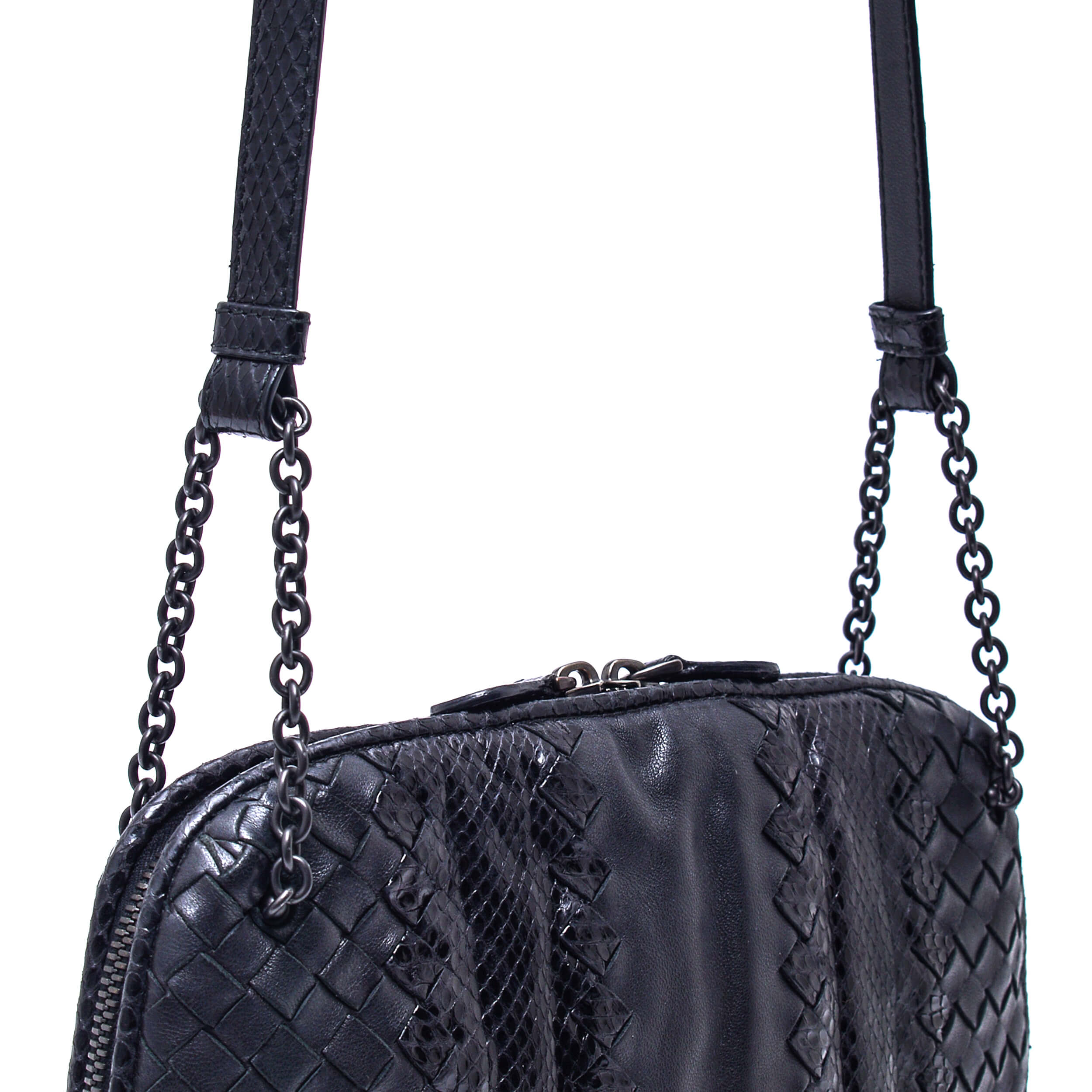 Bottega Veneta - Black Intrecciato Nodini Snakeskin Woven Leather Bag